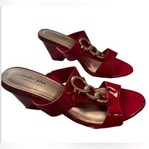Comfort Plus by Predictions Red Patent Leather Embellished Slip on Wedges 9W